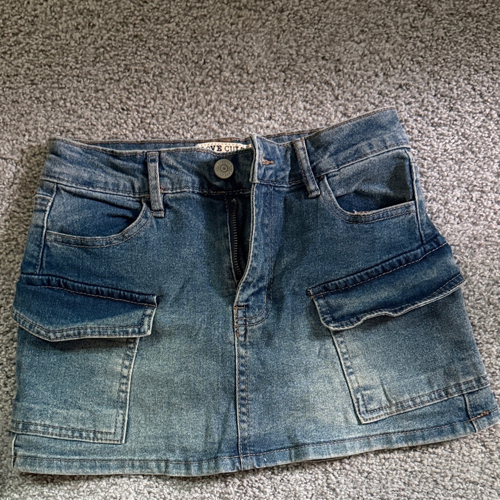 Denim Mini Cargo Skirt - Blue
